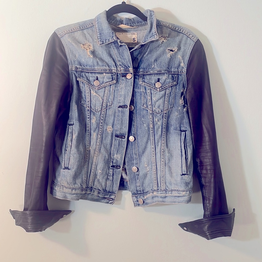 rag & bone denim jacket with leather sleeves size small